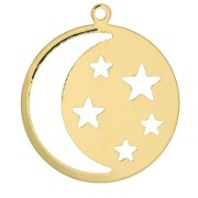 Pendente tondo con luna e stelle traforate 28x25 mm - Placcato oro 3 micron x1