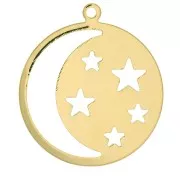 Pendente tondo con luna e stelle traforate 28x25 mm - Placcato oro 3 micron x1