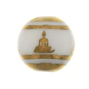 Perle di vetro tonde 10 mm - modello Buddha - Bianco - Dorato x4