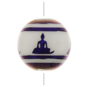 Perle di vetro tonde 10 mm - modello Buddha- Bianco - Viola metalizzato x4