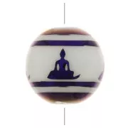 Perle di vetro tonde 10 mm - modello Buddha- Bianco - Viola metalizzato x4