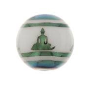 Perle di vetro tonde 10 mm - modello Buddha - Bianco - Verde blu metalizzato x4|raw }}