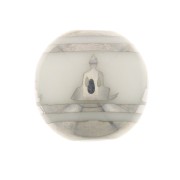 Perle di vetro tonde 10 mm - modello Buddha - Bianco - Argentato x4