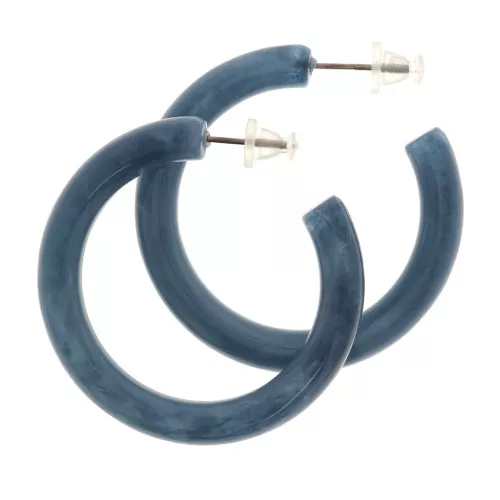 Orecchini cerchio spessi filo tondo in resina 41 mm - Blu petrolio marmorizzato x2