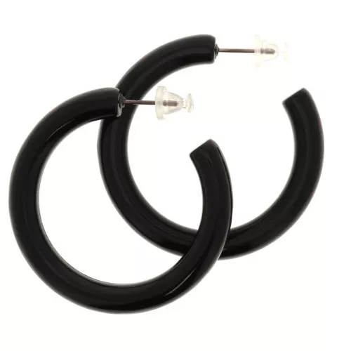 Orecchini cerchio spessi filo tondo in resina opaca 41 mm - Nero x2