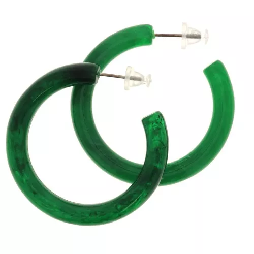 Orecchini cerchio spessi filo tondo in resina 41 mm - Verde scuro marmorizzato x2