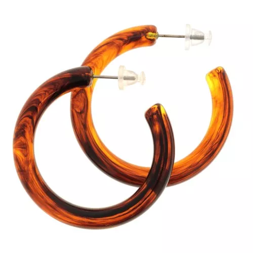 Orecchini a cerchio tondi e spessi in resina traslucida 41 mm - Ambra marmorizzata x2