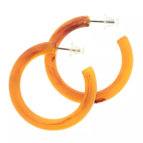 Orecchini a cerchio tondi e spessi in resina traslucida 41 mm - Albicocca marmorizzato x2