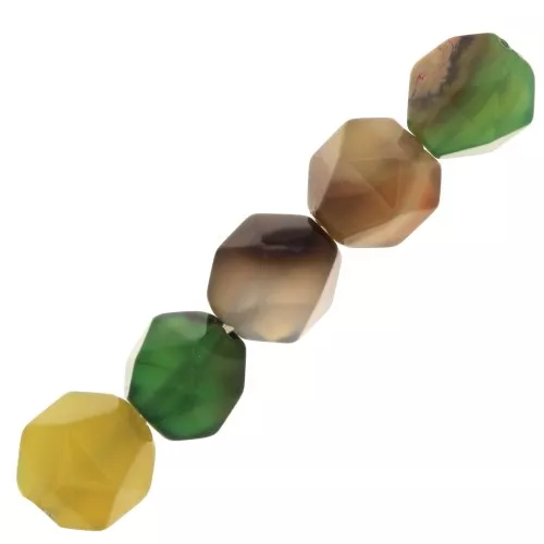 Perle esagonali 8x7 mm pietra gemma Agata tinta Giallo - Marrone - Verde x10