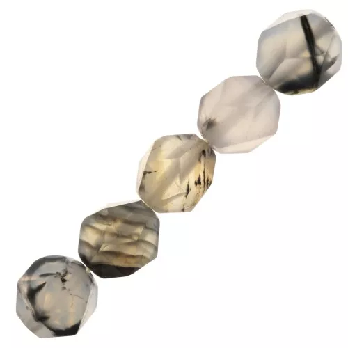 Perle esagonali 8x7 mm pietra gemma Agata tinta Nero - Grigio x10