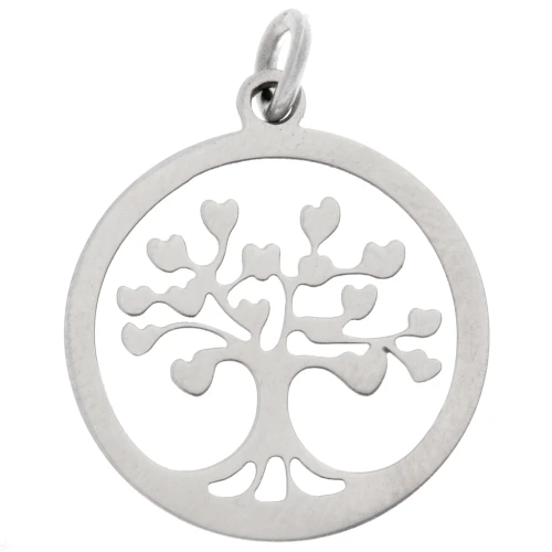 Pendente rotondo traforato a forma di albero della vita 17x15 mm - anello aperto - acciaio inossidabile 316L x1