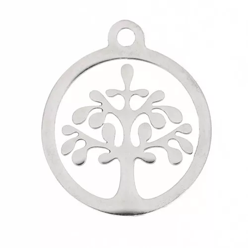 Ciondolo tondo albero di vita traforato 14x12 mm - Acciaio inossidabile x1