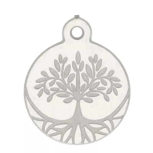 Ciondolo tondo albero di vita inciso 12x10 mm - Acciaio inossidabile x1