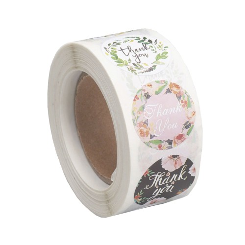 Etichette autoadesive fiorite 25 mm - Thank you - Multicolore x500