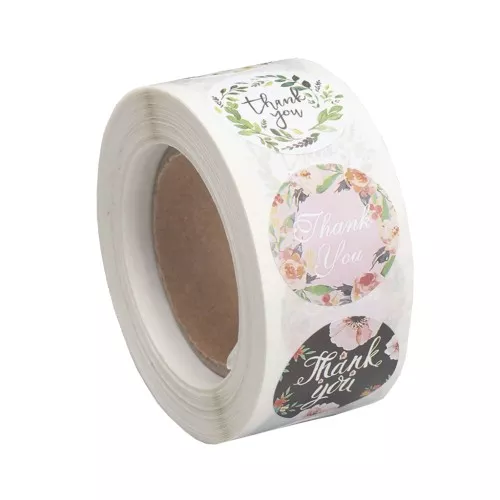 Etichette autoadesive fiorite 25 mm - Thank you - Multicolore x500