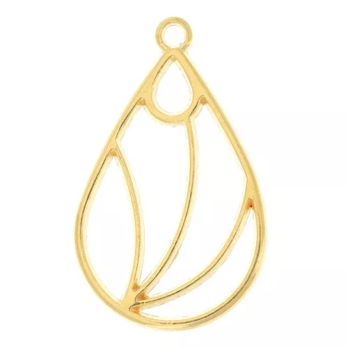 Pendente goccia traforata 32x20 mm - Dorato con oro fino x1