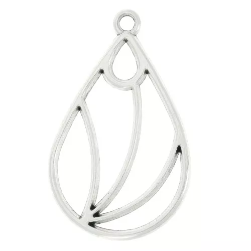 Pendente goccia traforata 32x20 mm - Placcatura argento antico x1