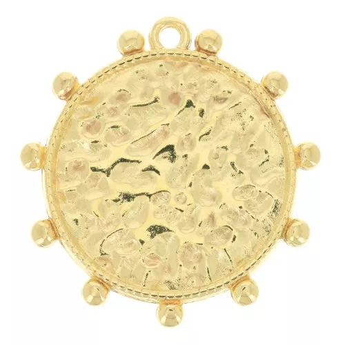 Pendente tondo lavorato con palline 26x25 mm - Dorato con oro fino x1