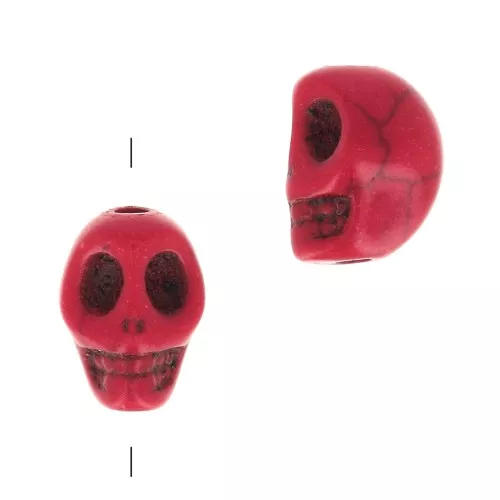 Perla testa di morte 8x6 mm imitazione Howlite tinta - Rosso x1