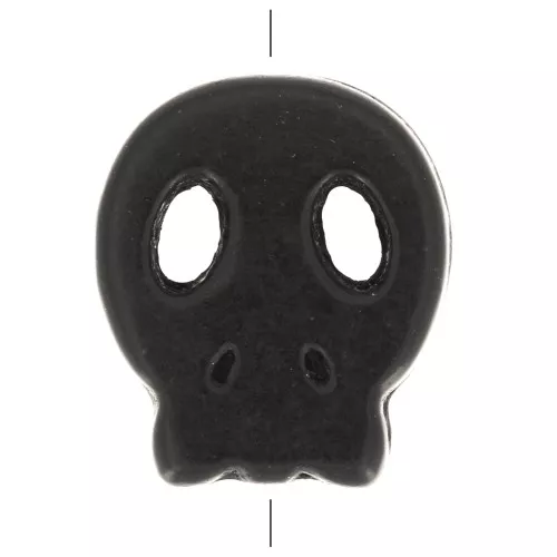 Perla piatta testa di morto 15x13 mm imitazione Howlite tinte - Nero x1