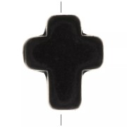 Perla croce 10x8 mm imitazione Howlite tinta - Nero x1