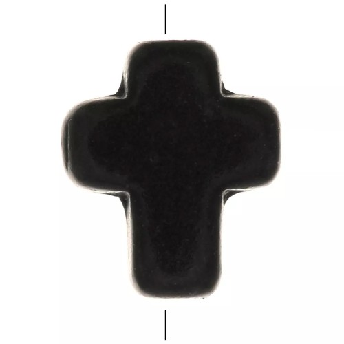 Perla croce 10x8 mm imitazione Howlite tinta - Nero x1