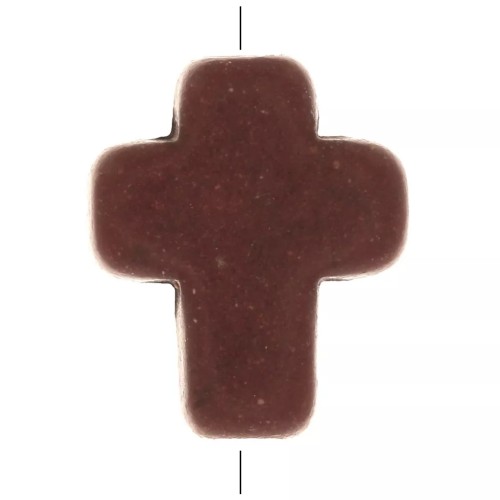 Perla croce 10x8 mm imitazione Howlite tinta - Marrone x1
