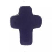 Perla croce 10x8 mm imitazione Howlite tinta - Blu scuro x1