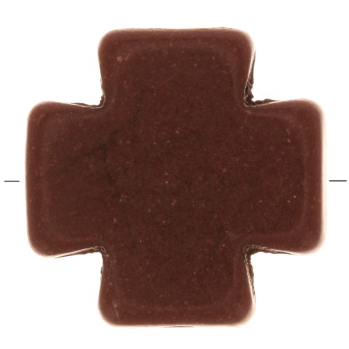 Perla croce greca 15 mm imitazione Howlite tinta - Marrone x1