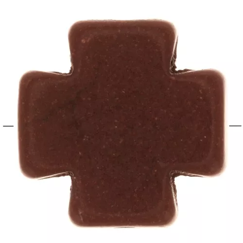 Perla croce greca 15 mm imitazione Howlite tinta - Marrone x1