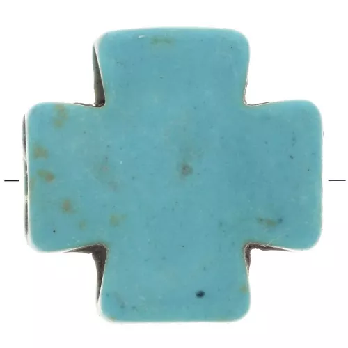 Perla croce greca 15 mm imitazione Howlite tinta - Turchese x1