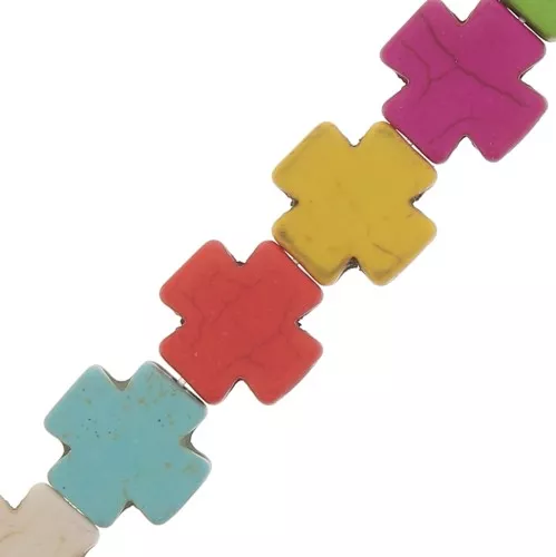 Perla croce greca 15 mm imitazione Howlite tinta - Multicolore x39cm