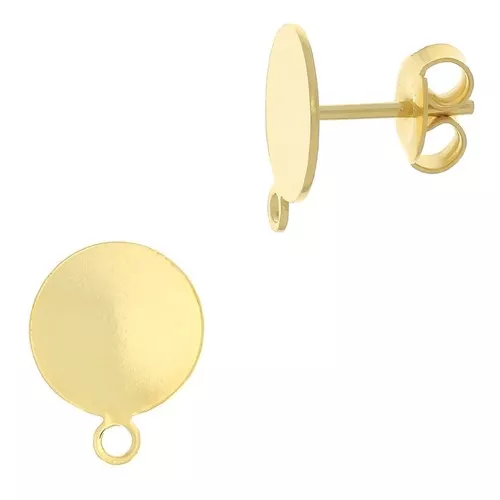 Orecchini a perno disco mm. 12 dorato con oro fino x20