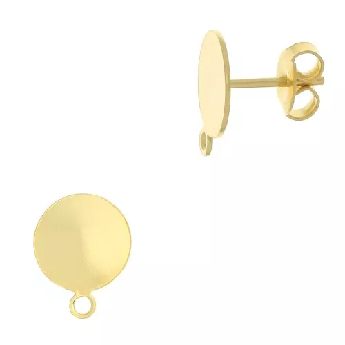 Chiodi di orecchie disco 10 mm con anello - Dorato con oro fino x20