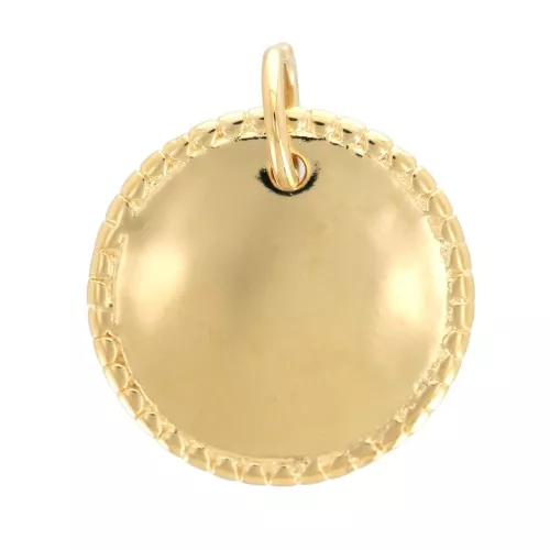 Pendente tondo lavorato 14 mm con anello chiuso - Placcato oro 3 micron x1