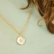 Pendente tonde madreperla 19x17 mm Modello tondo lavorato Placcato oro 3 micron x1