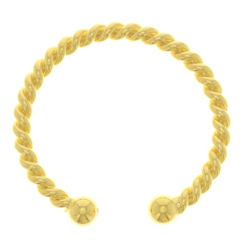 Anello sottile intrecciato regolabile con 2 palline - Dorato con oro fino x1