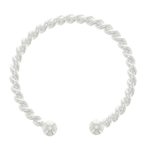 Anello sottile intrecciato regolabile con 2 palline - Argentato x1