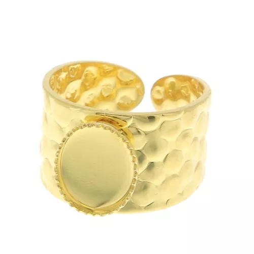 Anello martellato regolabile per cabochon 10x8 mm - Dorato con oro fino x1