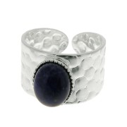 Anello martellato regolabile per cabochon 10x8 mm - Argentato x1