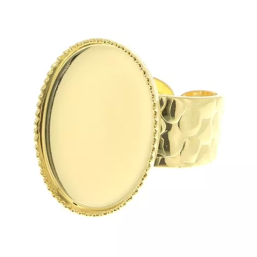 Anello martellato regolabile per cabochon 18x13 mm - Dorato con oro fino x1