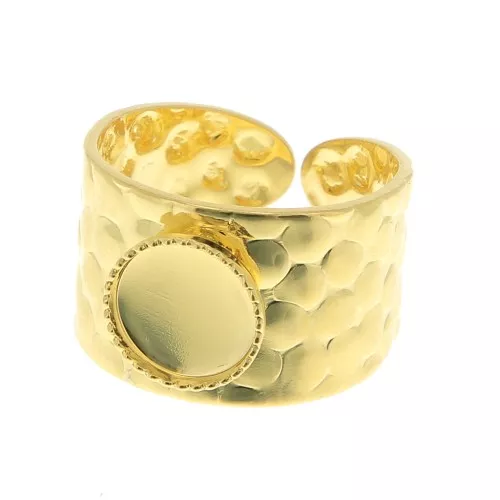 Anello martellato regolabile per cabochon 8 mm - Dorato con oro fino x1