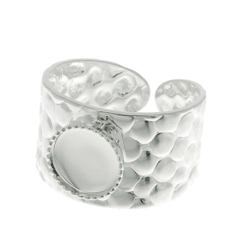 Anello martellato regolabile per cabochon 8 mm - Argentato x1