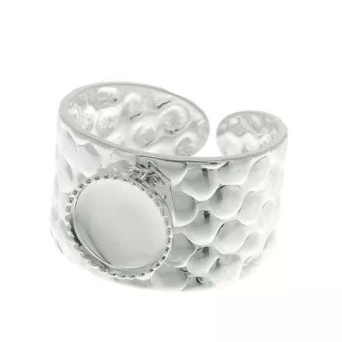 Anello martellato regolabile per cabochon 8 mm - Argentato x1