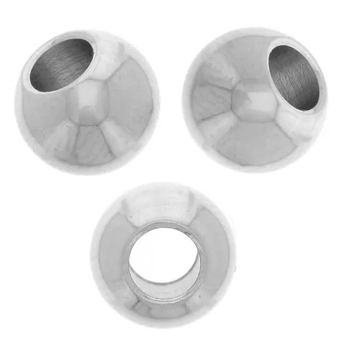 Perle tonde 6 mm con grosso foro - Acciaio inossidabile 316L x10