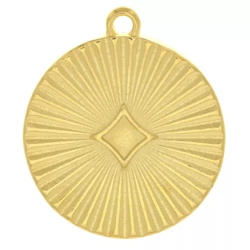 Ciondolo medaglia effetto piagato 20mm - Dorato con oro fino x1