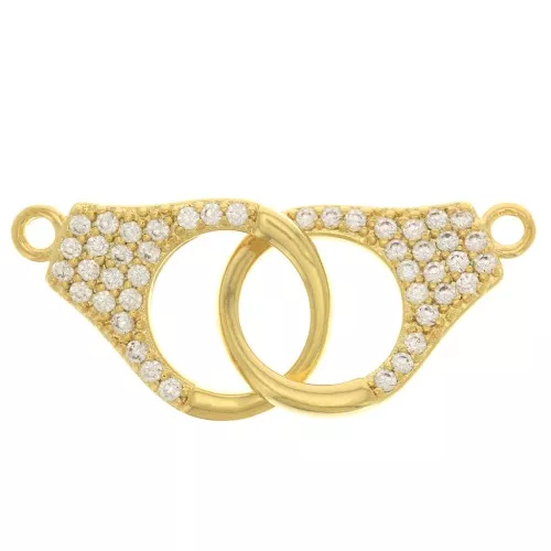 Distanziatore manette con zirconi 32x12 mm - Dorato- Cristallo x1