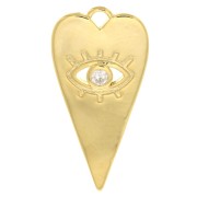 Pendente cuore con modello occhio in  Ossido di zirconio 22x11 mm - Dorato- Cristallo x1