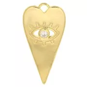 Pendente cuore con modello occhio in  Ossido di zirconio 22x11 mm - Dorato- Cristallo x1