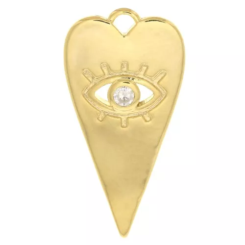 Pendente cuore con modello occhio in  Ossido di zirconio 22x11 mm - Dorato- Cristallo x1